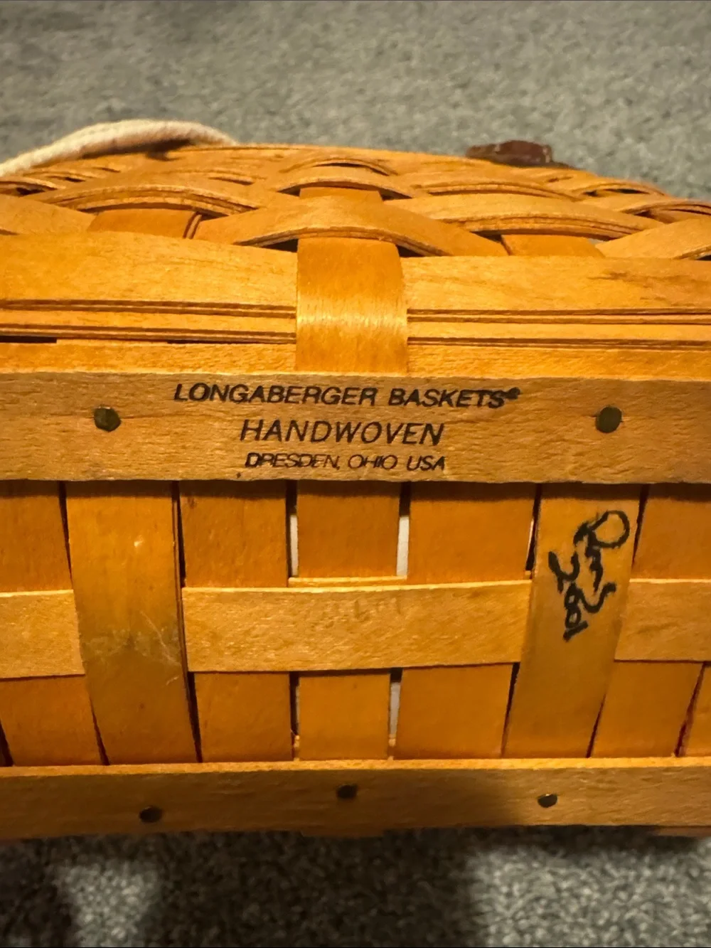 Longaberger Honey-Tone Woven Tote with Brown Leather Handles
